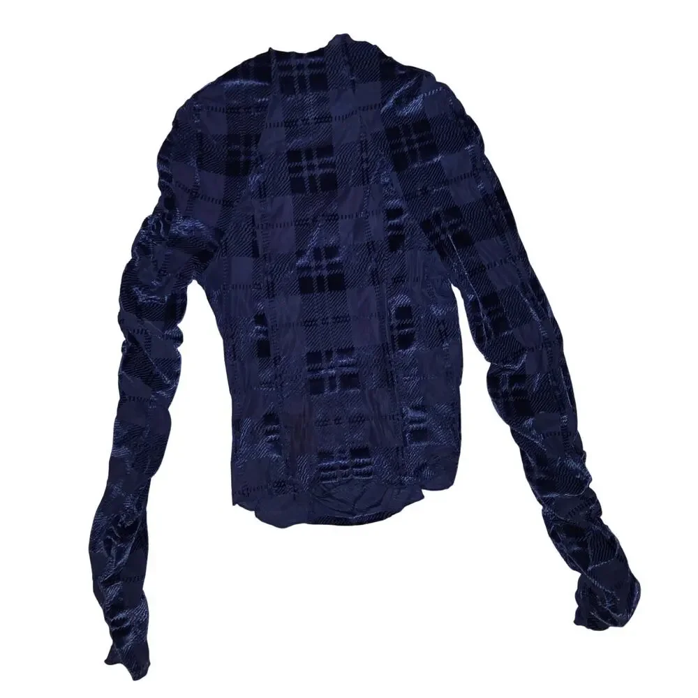 Urban Outfitters Y2K Blue Velvet Plaid Ruched Top Size M - Used Good Condition - Picture 4 of 5